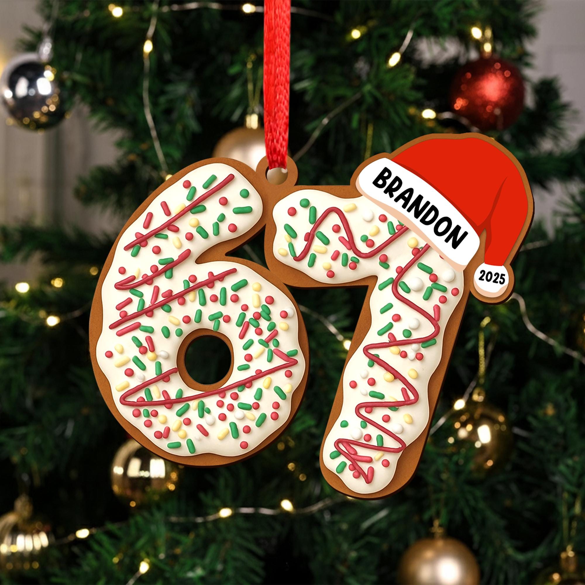 Personalized Name Six Seven Ornament, Funny Six Seven 67 Ornament, Christmas Santa 67 Ornament, Gen Z, Gen Alpha Teenager Ornament