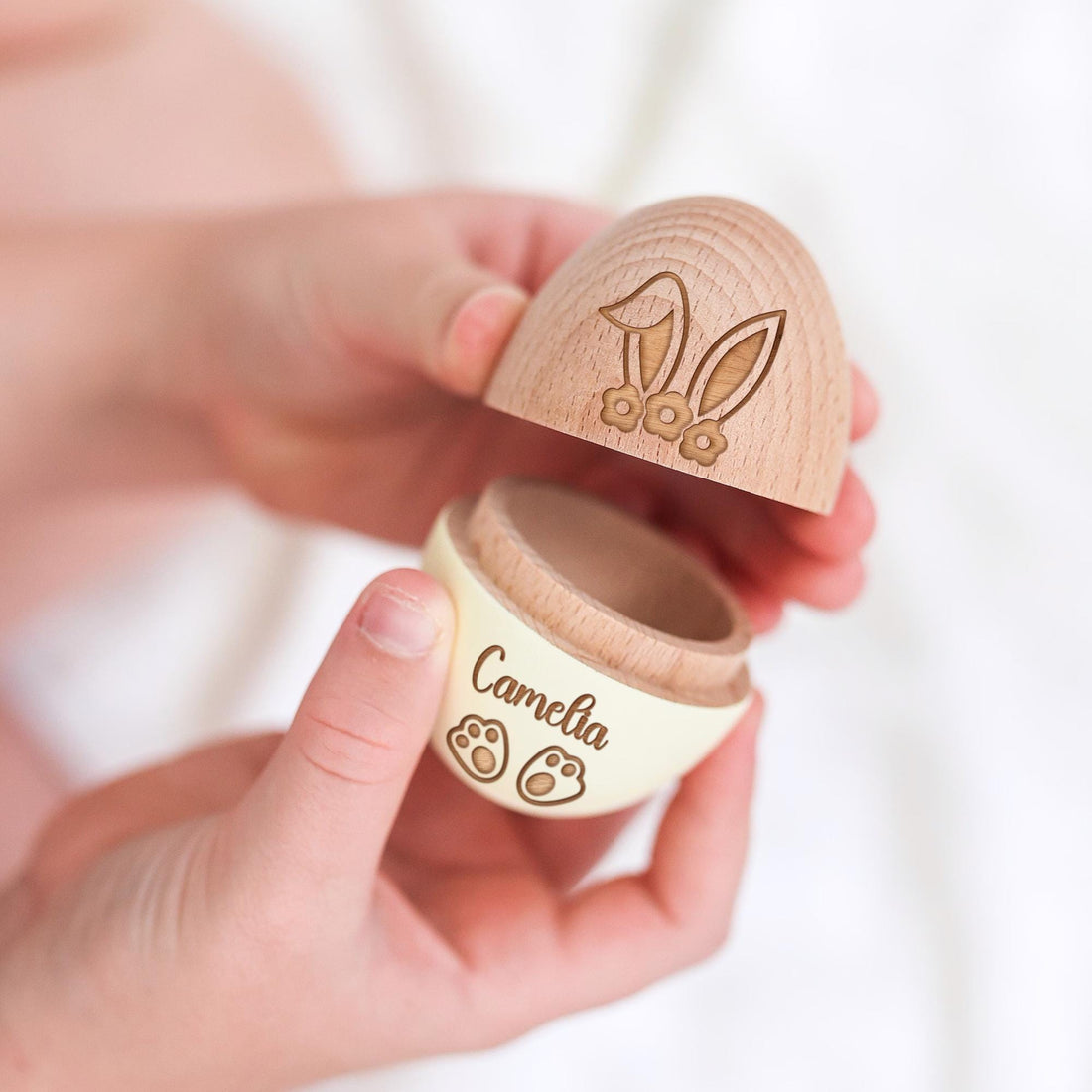 Personalized Wooden Easter Egg - Engraved Beech Wood Keepsake, Fillable Surprise Egg