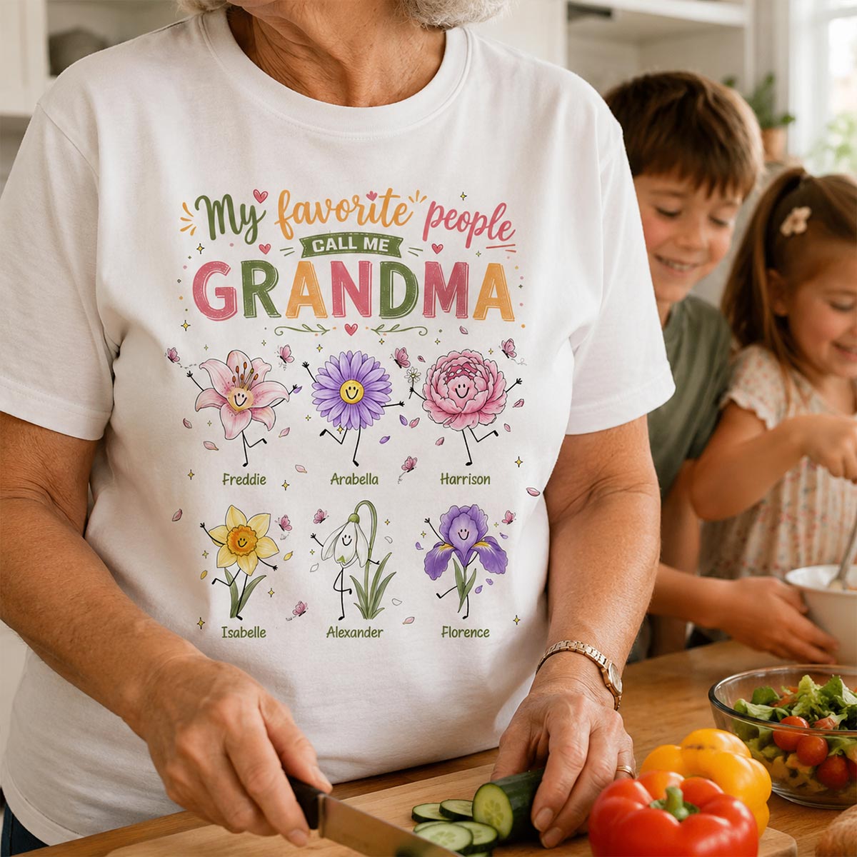 My Favorite People Call Me Grandma Cute Doodle Birth Month Flower - Personalized Shirt - Heartfelt Gift For Grandma, Mom