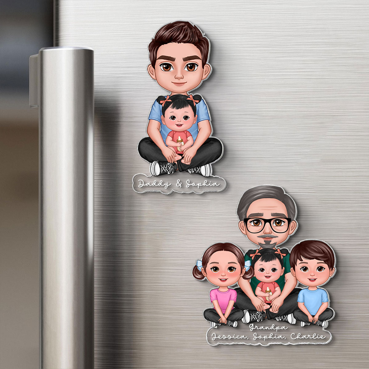 Forever Love Dad Grandpa Sitting With Kids - Personalized Acrylic Fridge Magnet - Father's Day Gift For Dad, Husband, Grandpa