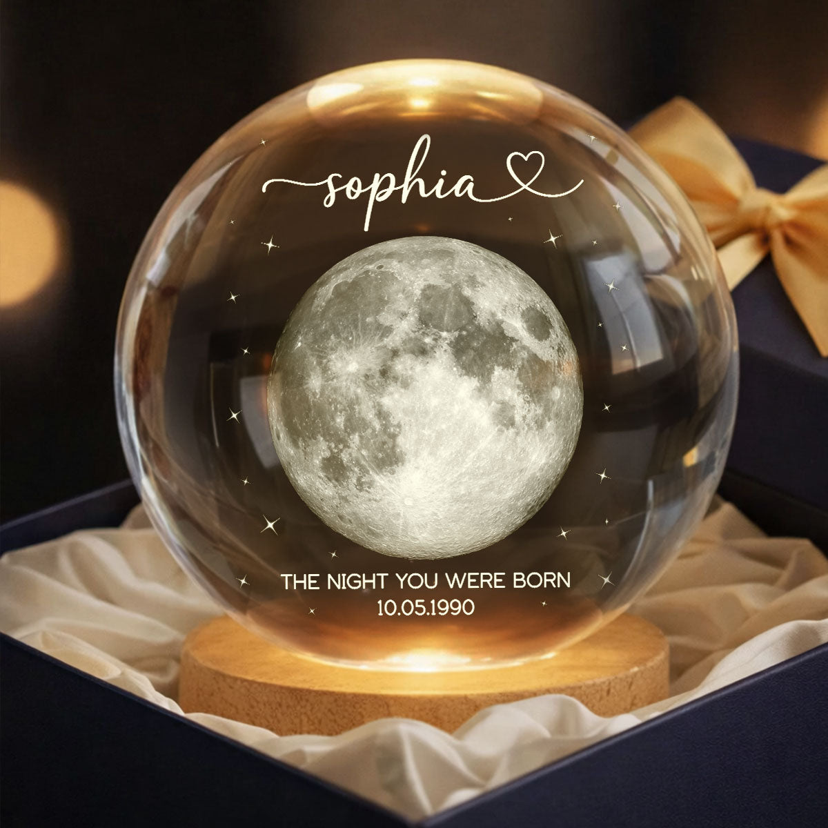 The Day You Were Born Custom Moon Phase by Date - Personalized Crystal Ball LED Night Light - Heartfelt Birthday, Just Because Gift for Loved Ones