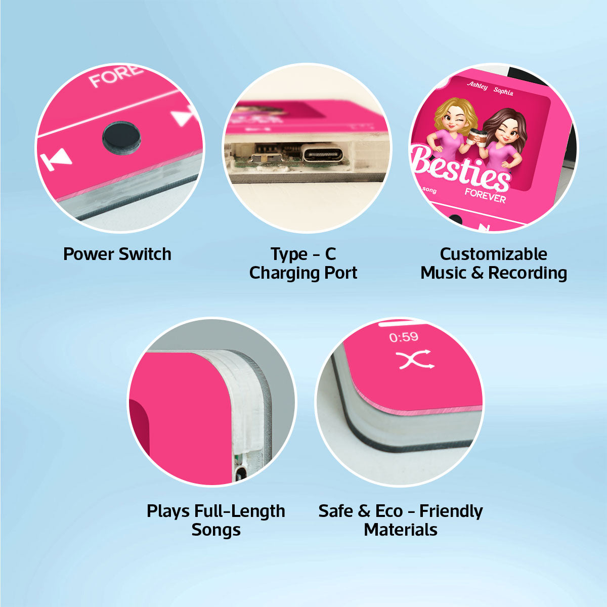 Besties Partner In Crime Pink 3D Effect Action Figure - Personalized Music Fridge Magnet