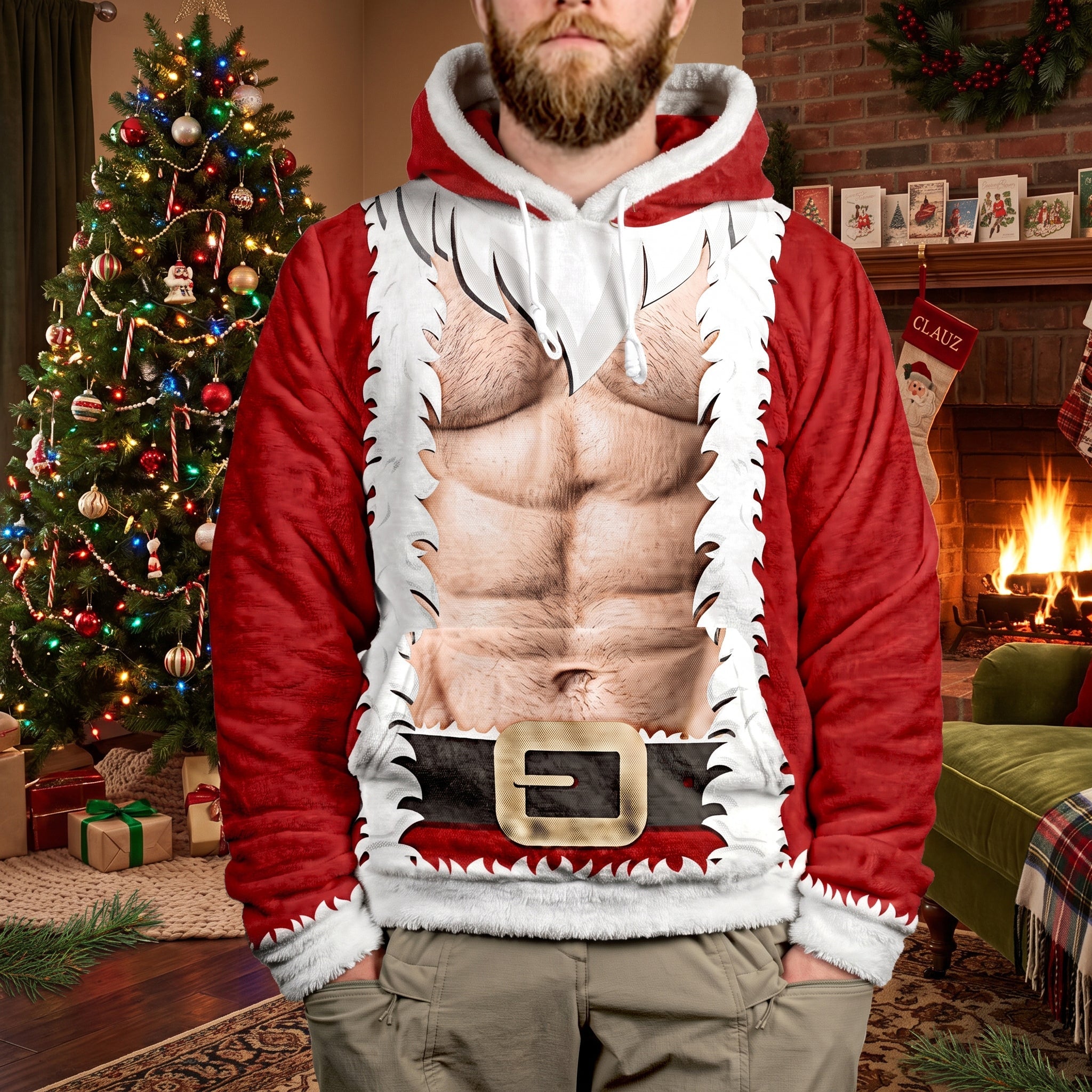 3D Six Pack Santa Funny Christmas Gift For Him, Husband, Boyfriend - Personalized Hoodie