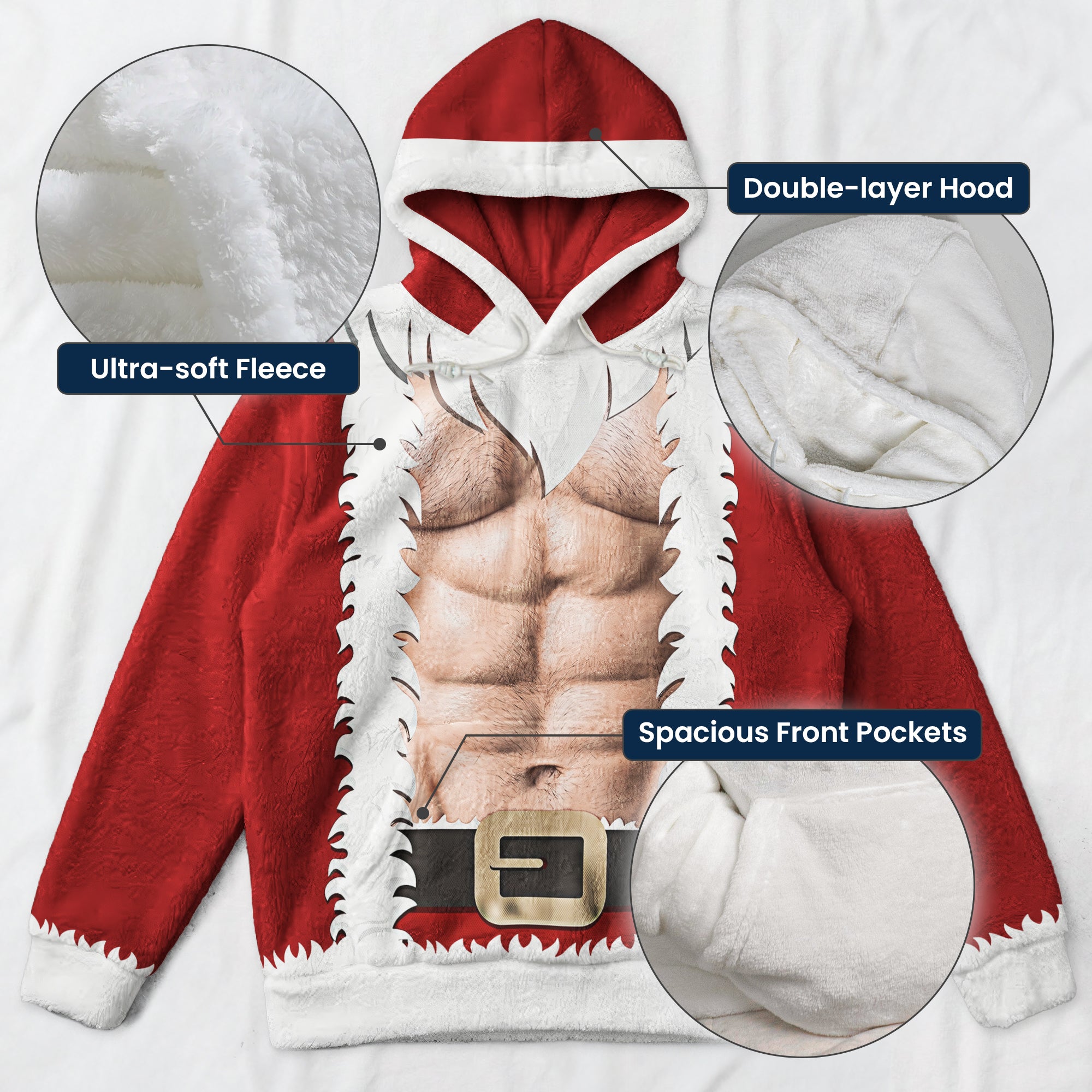 3D Six Pack Santa Funny Christmas Gift For Him, Husband, Boyfriend - Personalized Hoodie