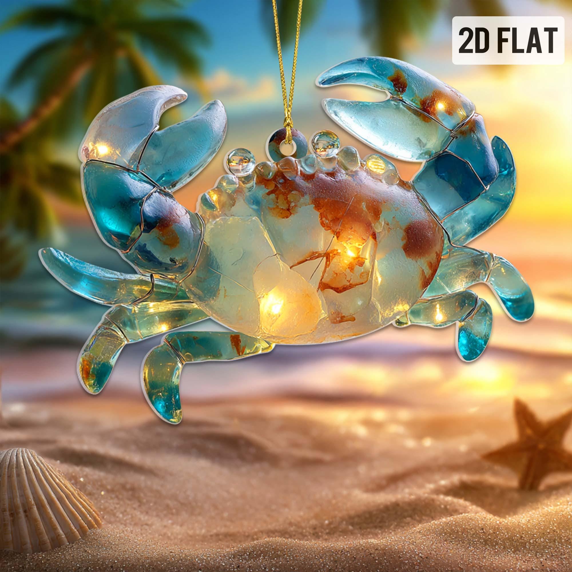 Sea Glass Ocean Ornament Set, 2D Flat Turtle Crab Shell Seahorse Christmas Decorations, Coastal Beach Decor, Sea Animal Christmas Deco