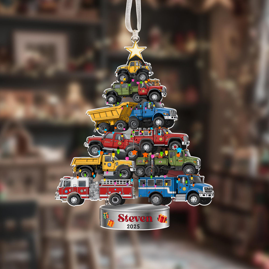 Personalized Trucks Christmas Tree Ornament, Vehicle Holiday Keepsake, Kids Ornament, Baby Boy Christmas Present, Christmas Gift For Child