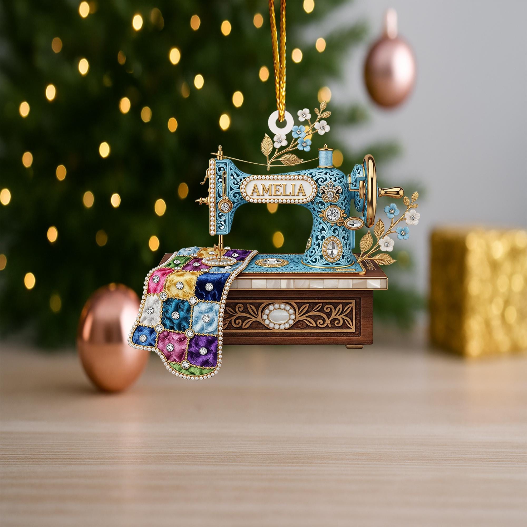 Personalized Sewing Machine Ornament, Custom Quilter Christmas Decor, Quilting Studio Decor