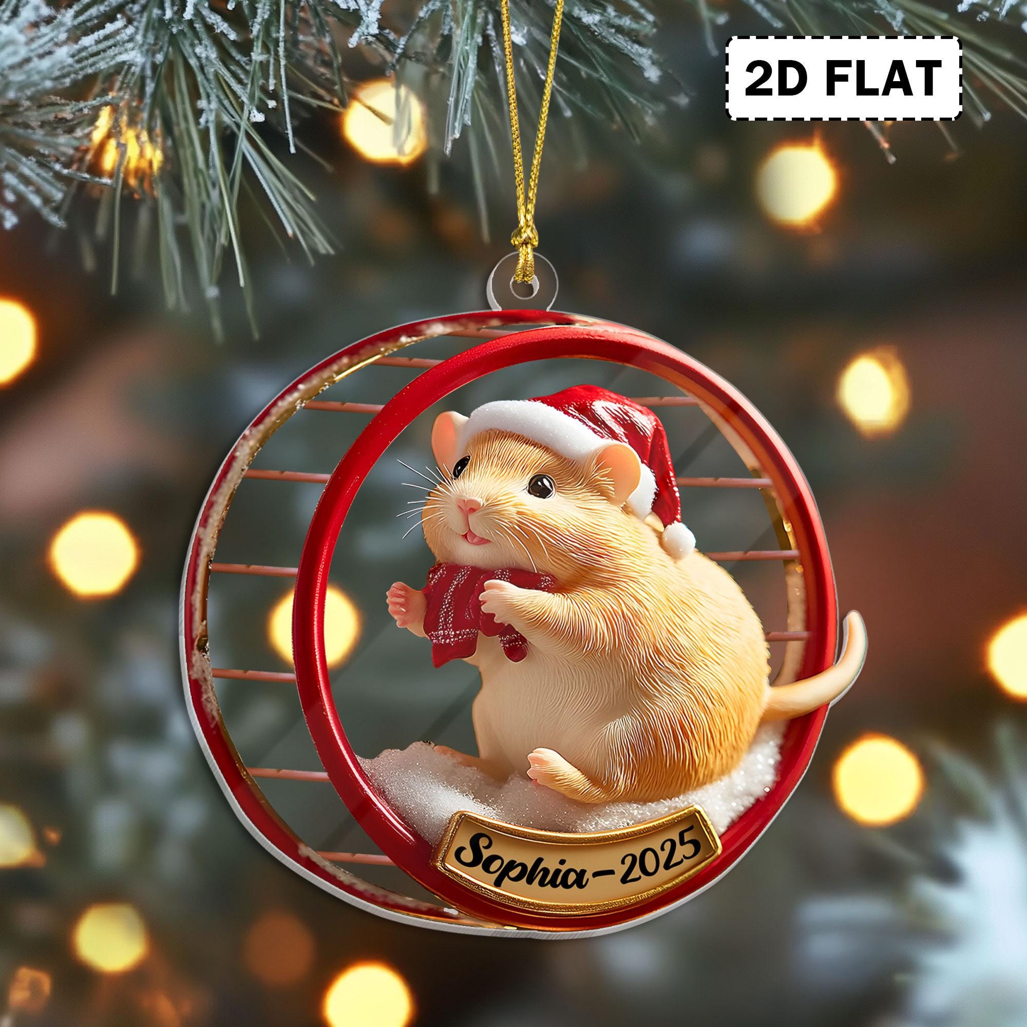 Custom Hamster Ornament 2025, Personalized Small Pet Christmas Gift, Acrylic Flat Holiday Keepsake for Pet Owners