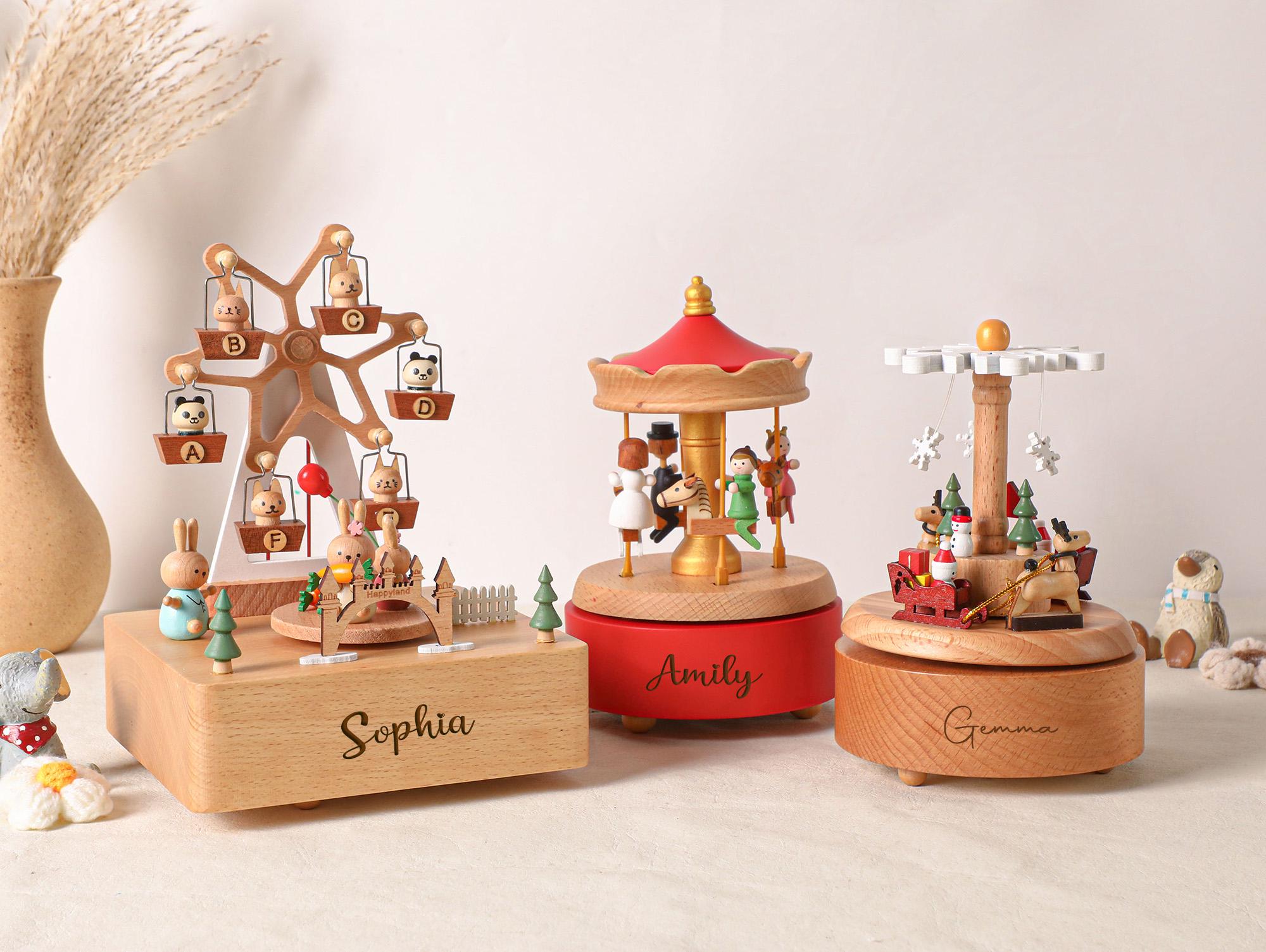 Musical Wooden Ballerina Carousel Keepsake,Engraved Name Music Box,Personalized Wooden MusicBox,Baby Shower Gift,Newborn Gift,Christmas gift