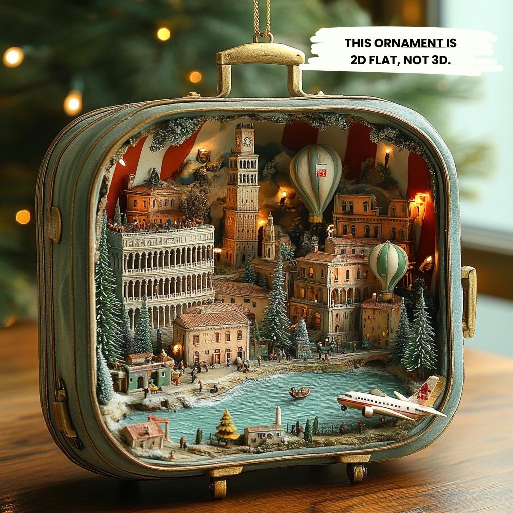 Italian City Suitcase Ornament – Miniature Venice & Rome Christmas Village Scene