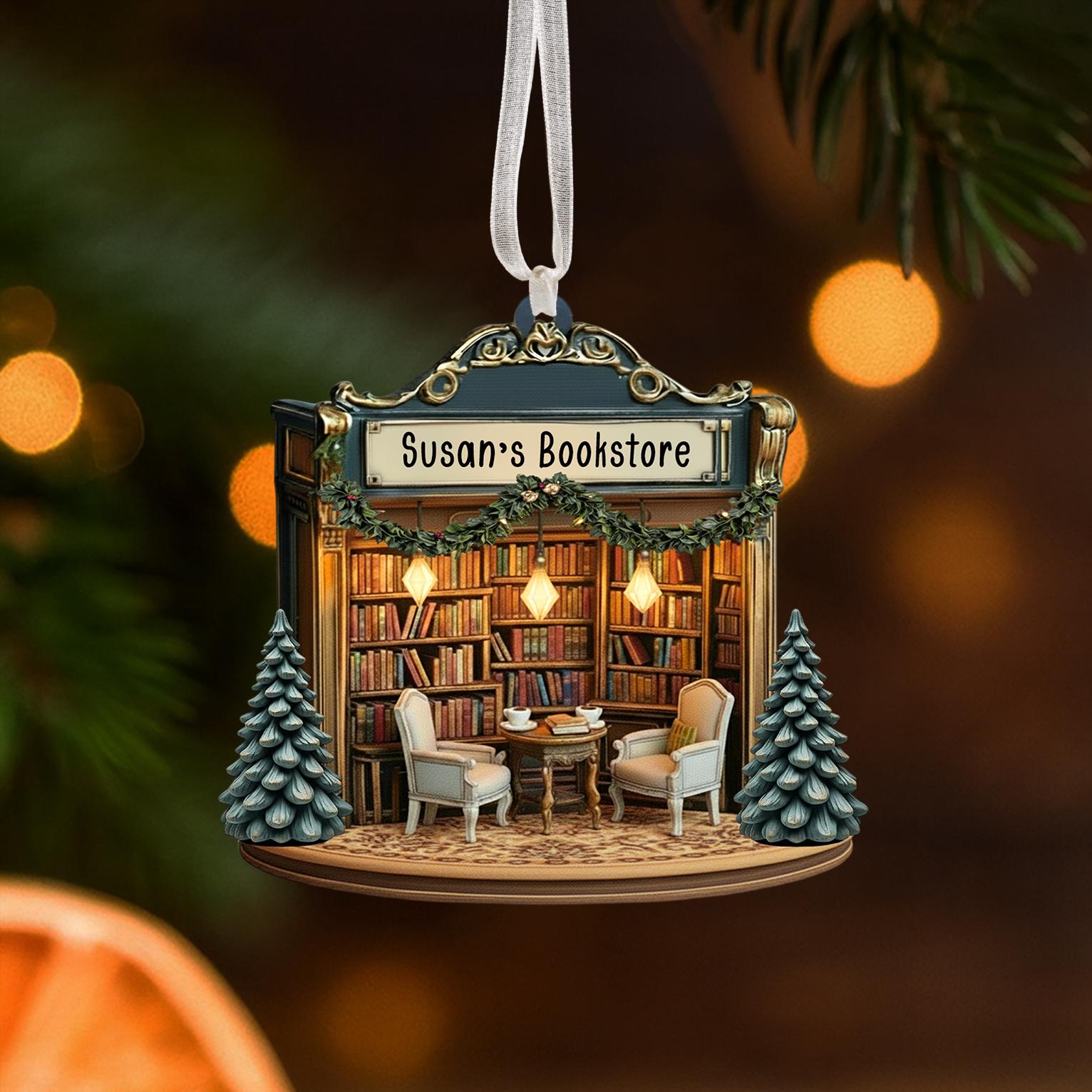 Personalized Bookstore Ornament, Bookish Gift, Christmas Ornament Gift For Book Lovers, Booknerd Gift Custom Book Shop Ornament, Xmas Gift