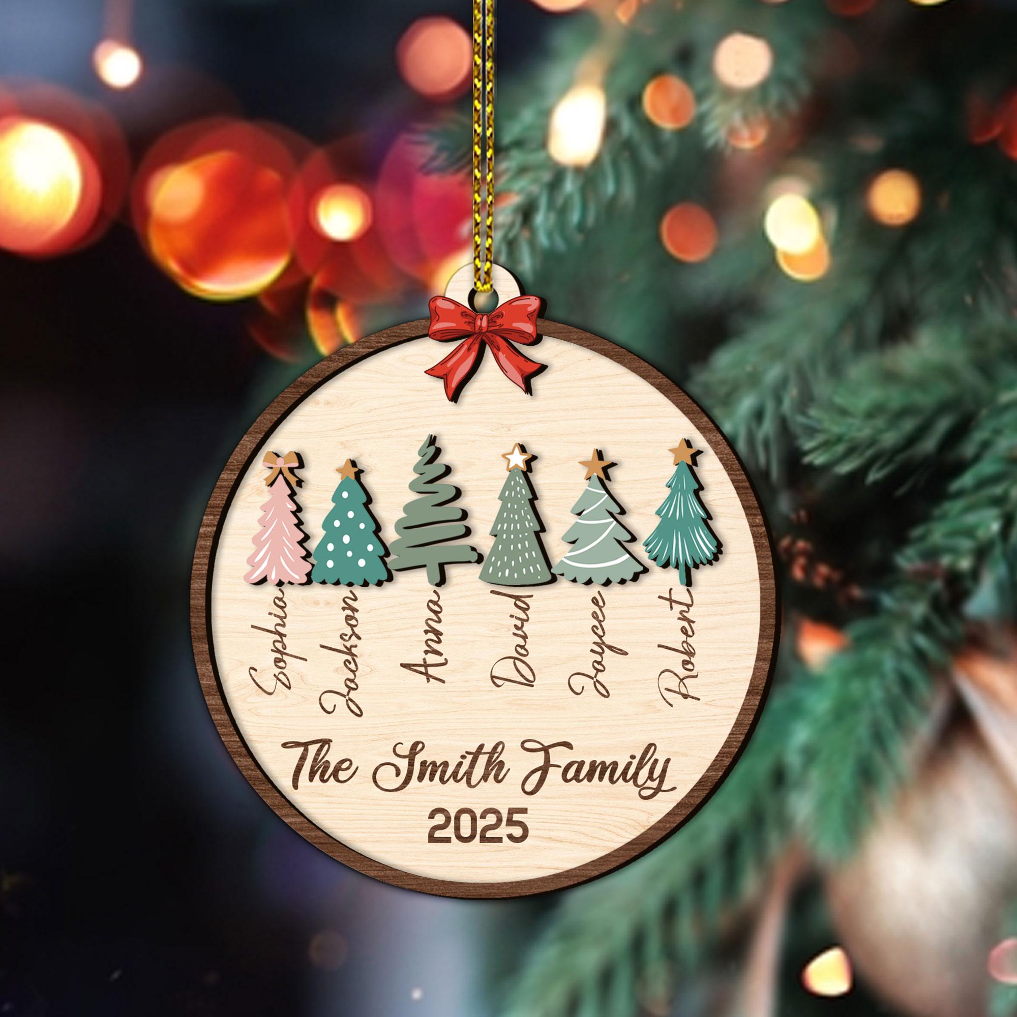 Personalized Family Layered Wood Ornament, Custom Family Name Christmas Ornament, Christmas Tree Decoration, Christmas Ornament Gift