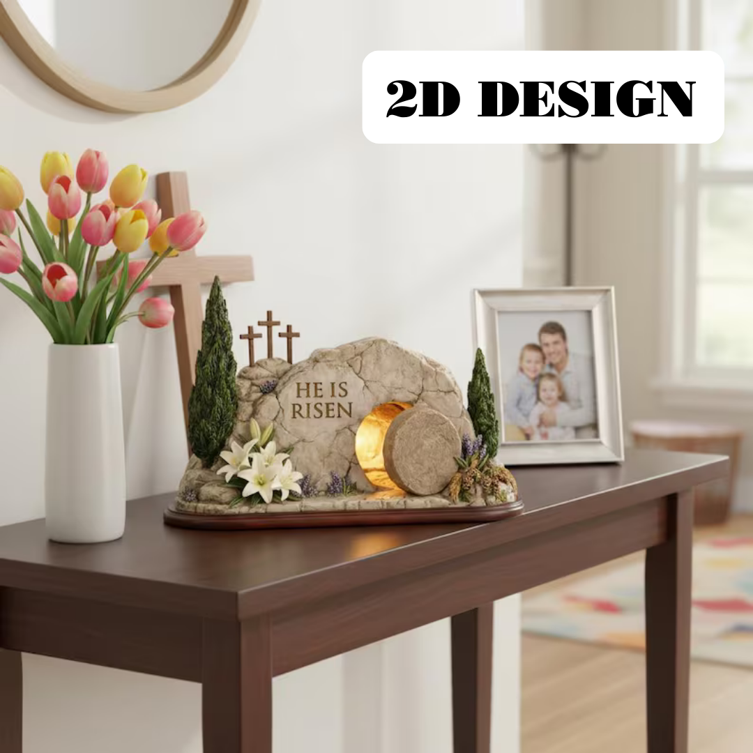 He Is Risen Empty Tomb 2D Wooden Block – Resurrection Scene Decor