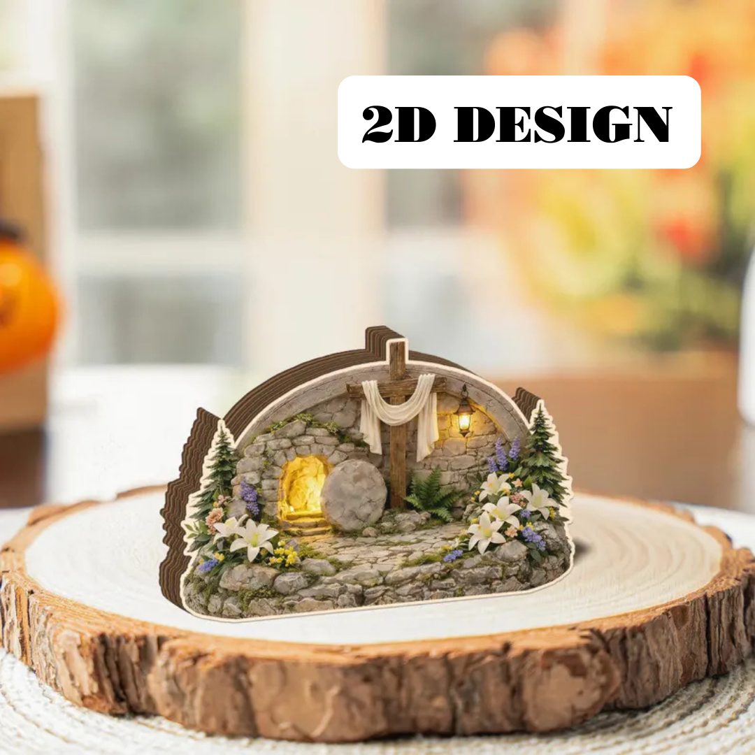 Easter Empty Tomb Resurrection 2D Figurine – Lighted Stone Grave Christian Decor
