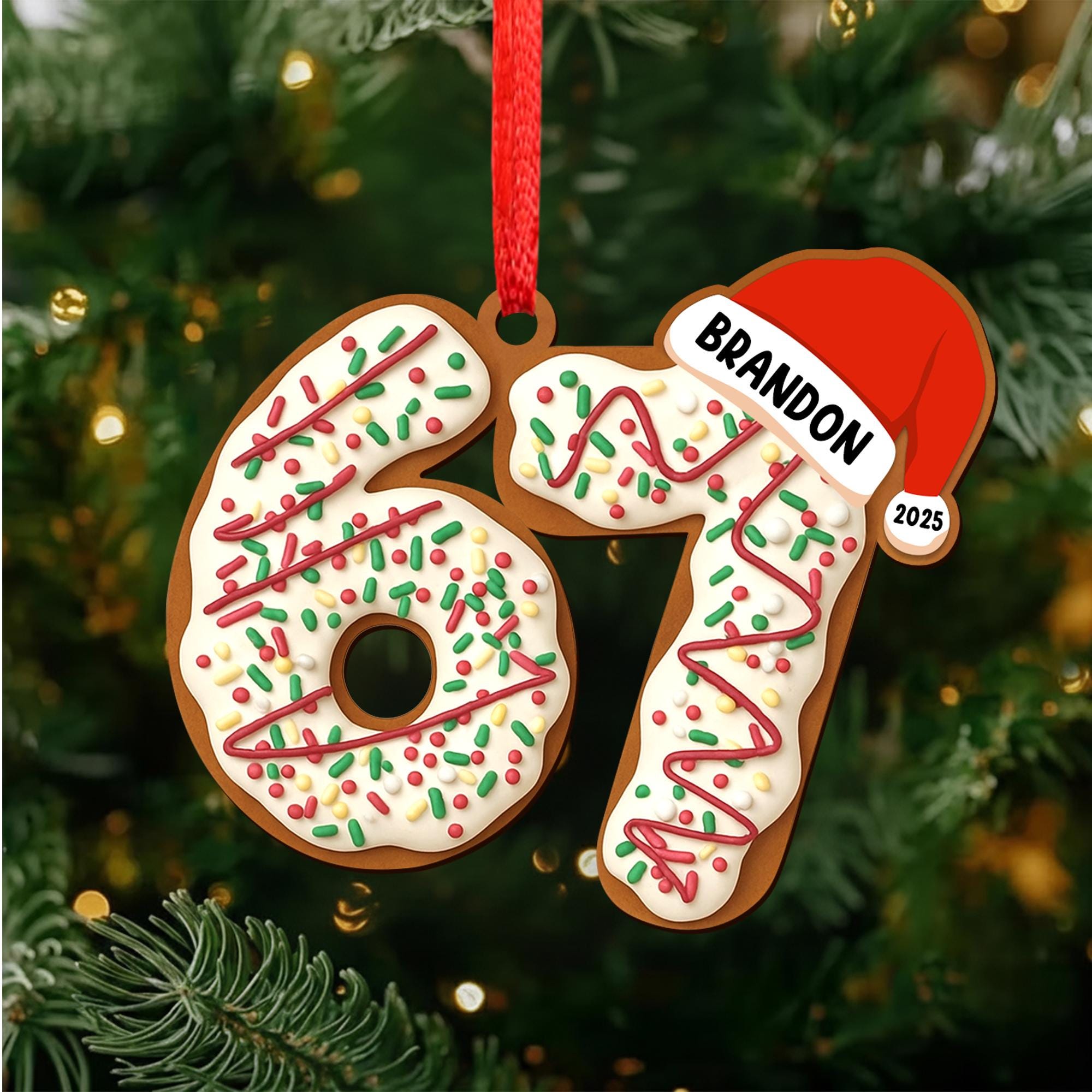 Personalized Name Six Seven Ornament, Funny Six Seven 67 Ornament, Christmas Santa 67 Ornament, Gen Z, Gen Alpha Teenager Ornament