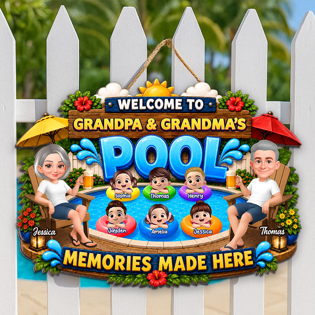 Welcome To Grandma Grandpa Pool Summer - Personalized Wood Sign - Gift For Grandparents, Summer Decoration