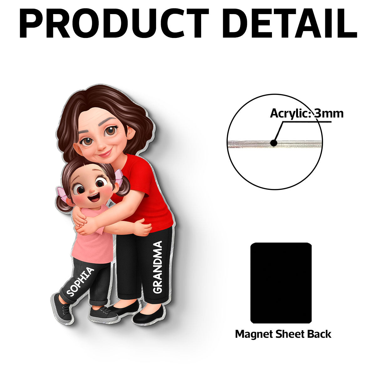 Grandma Grandkids Hugging - Personalized Acrylic Fridge Magnet - Heartfelt Gift For Grandma, Mom, Wife