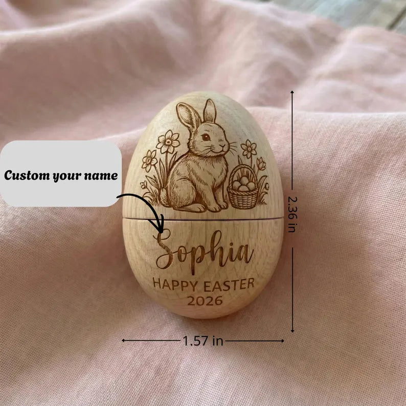 Personalized Wooden Hollow Easter Egg – Fillable Easter Keepsake