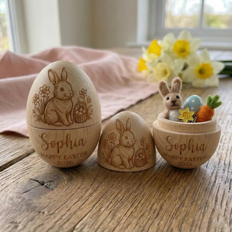 Personalized Wooden Hollow Easter Egg – Fillable Easter Keepsake