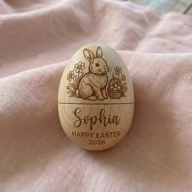 Personalized Wooden Hollow Easter Egg – Fillable Easter Keepsake