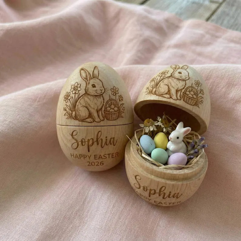 Personalized Wooden Hollow Easter Egg – Fillable Easter Keepsake