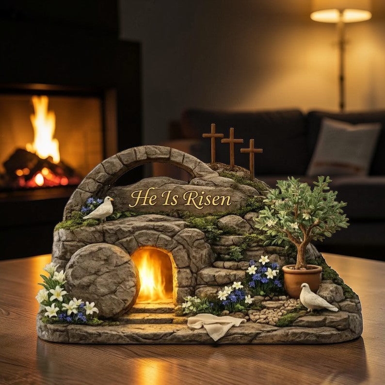 Easter He Is Risen 2D Lighted Tomb Diorama – Christian Resurrection Scene Decor