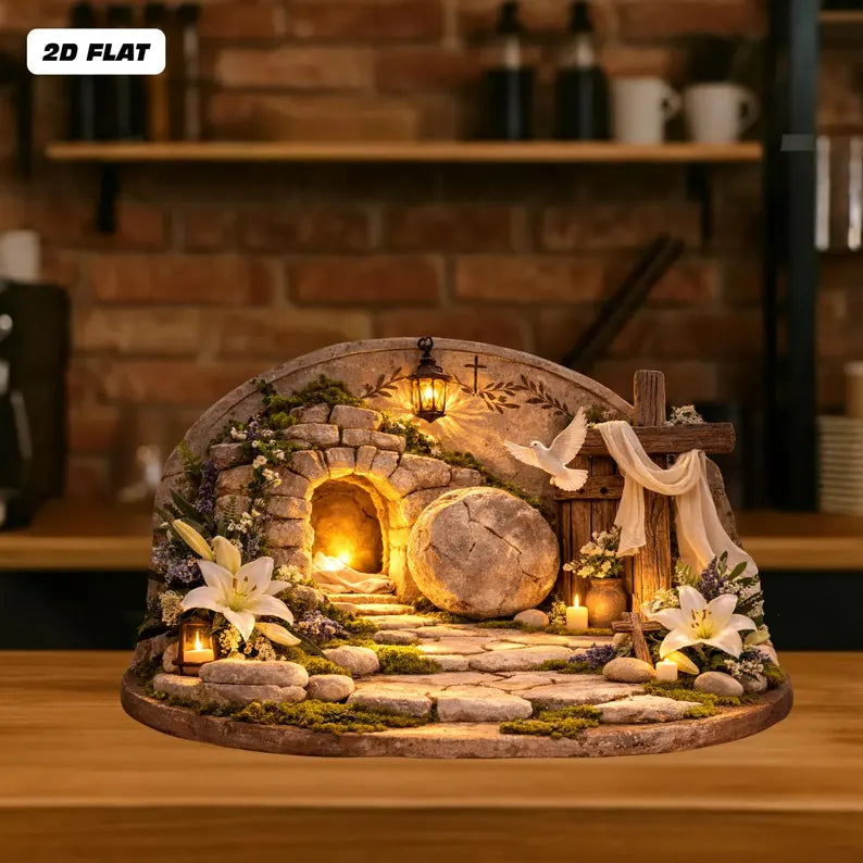 Easter Resurrection Tomb 2D Wooden Block – Empty Grave Scene
