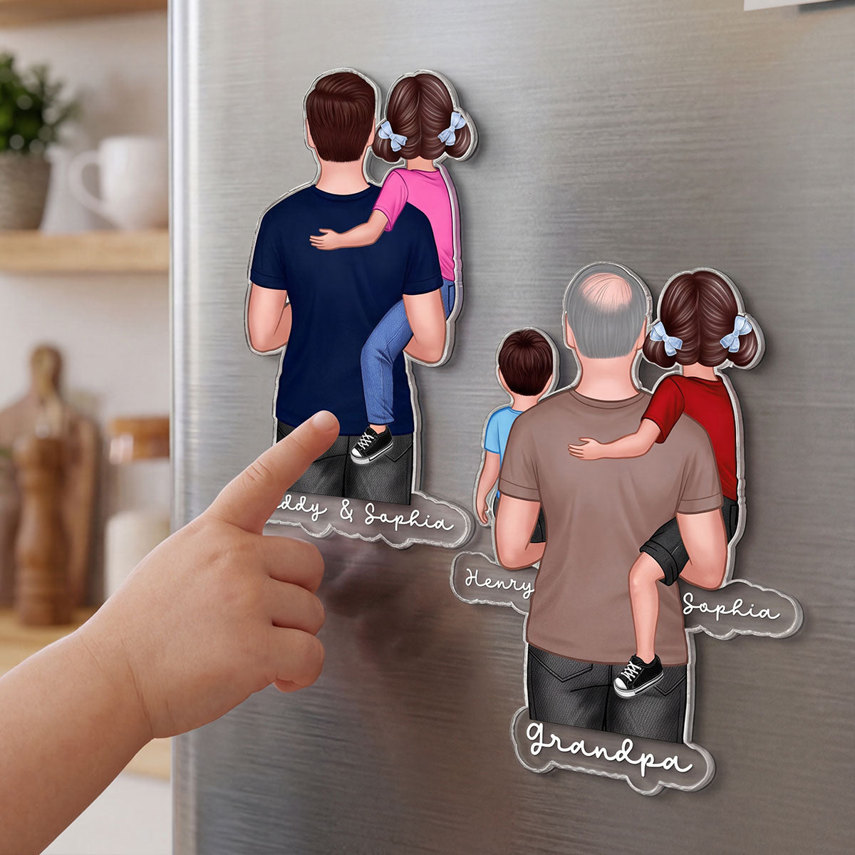 Dad Grandpa Papa Holding Kids - Personalized Acrylic Fridge Magnet - Father's Day Gift For Dad, Grandpa, Papa