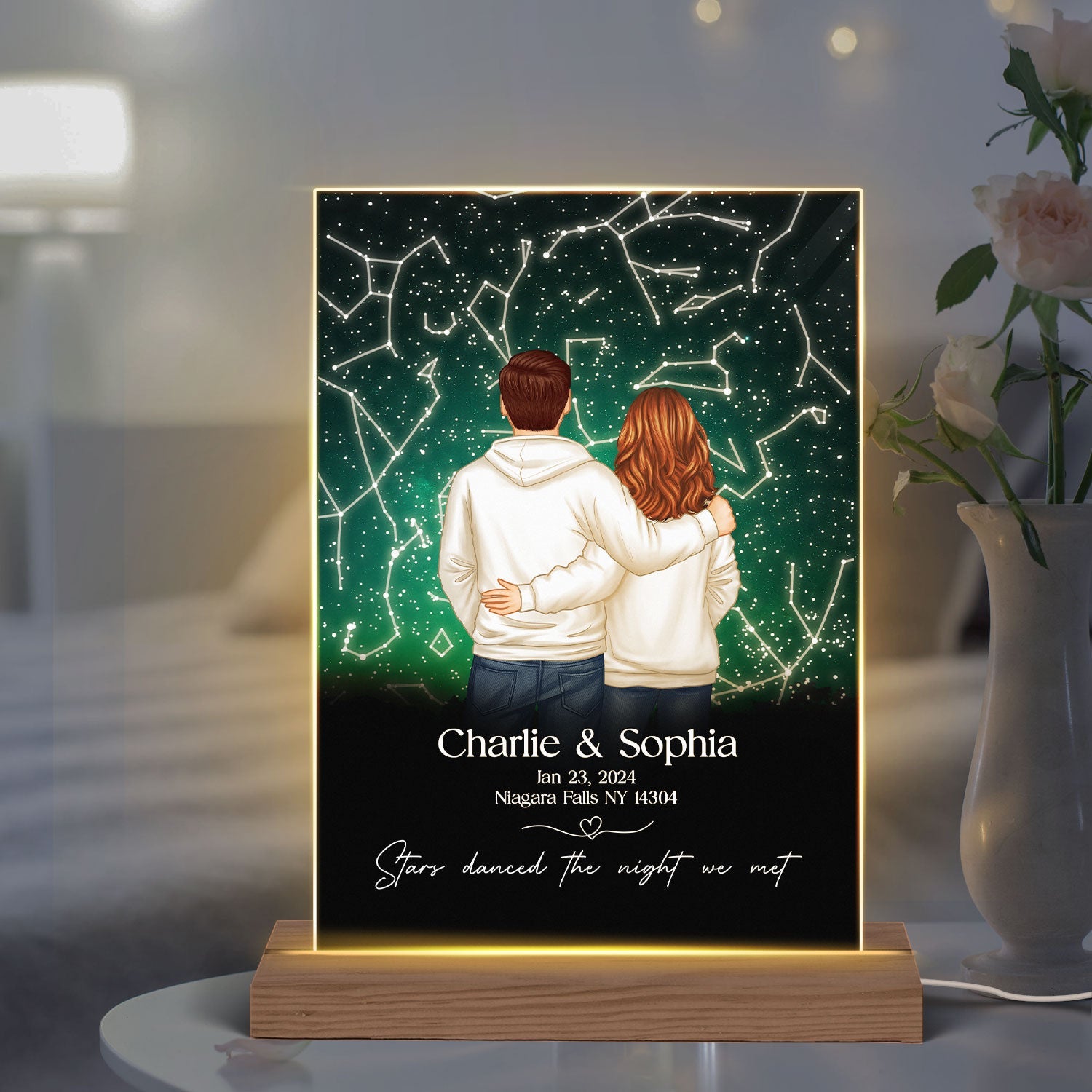 Stars Danced The Night We Met Couple Custom Star Map By Date Personalized LED, Heartfelt Anniversary Gift Wedding Gift Just Because Gift For Couple, For Her, For Him