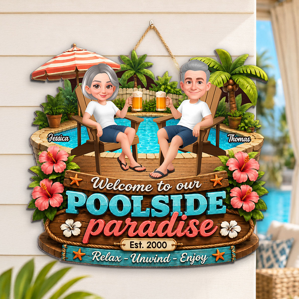 Summer Vibe Welcome To Our Poolside Paradise - Personalized Wood Sign - Gift For Couple, Summer Porch, Patio, Bar Decoration