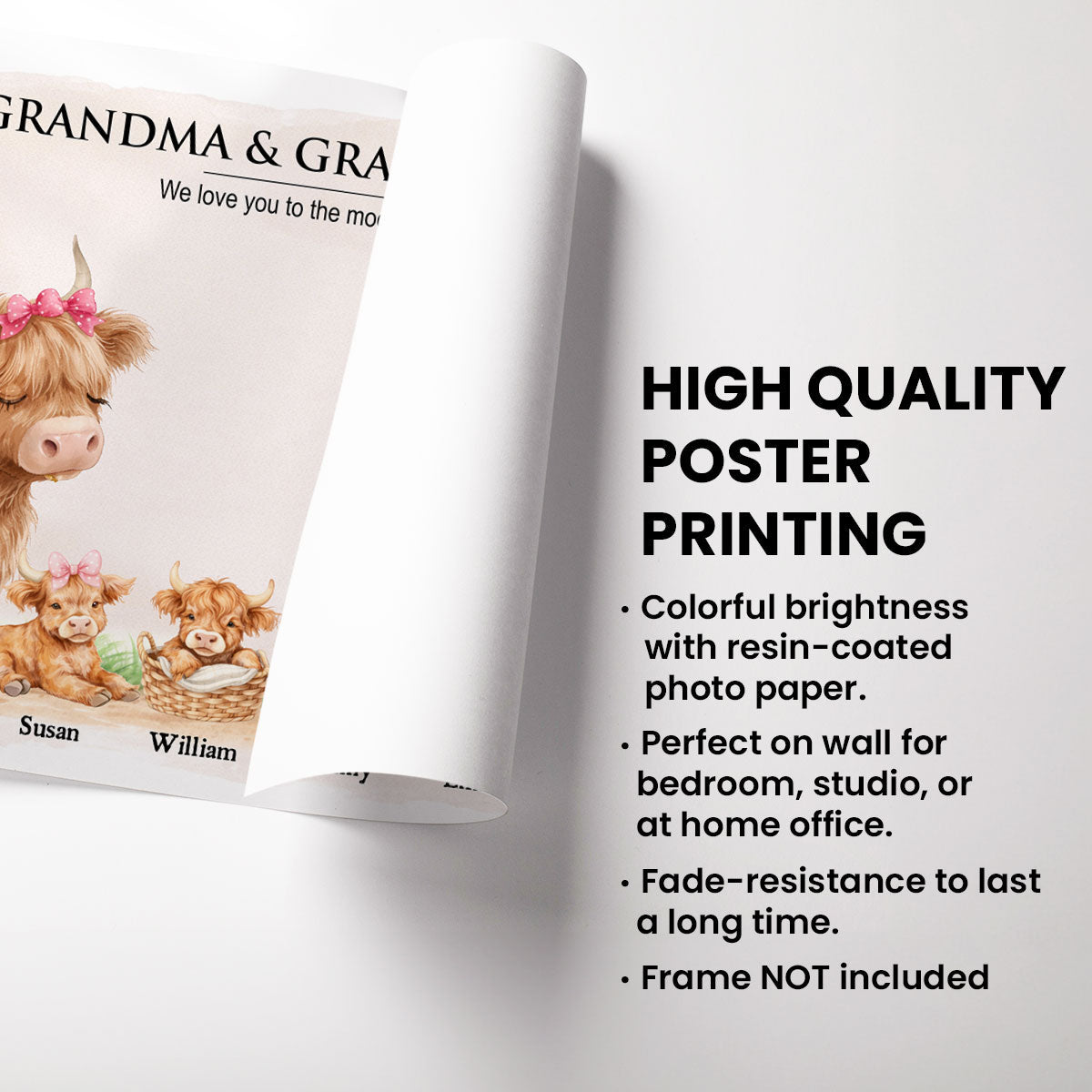 Grandma and Grandpa's Herd Highland Cow Family - Personalized Poster - Gift for Grandma, Grandpa