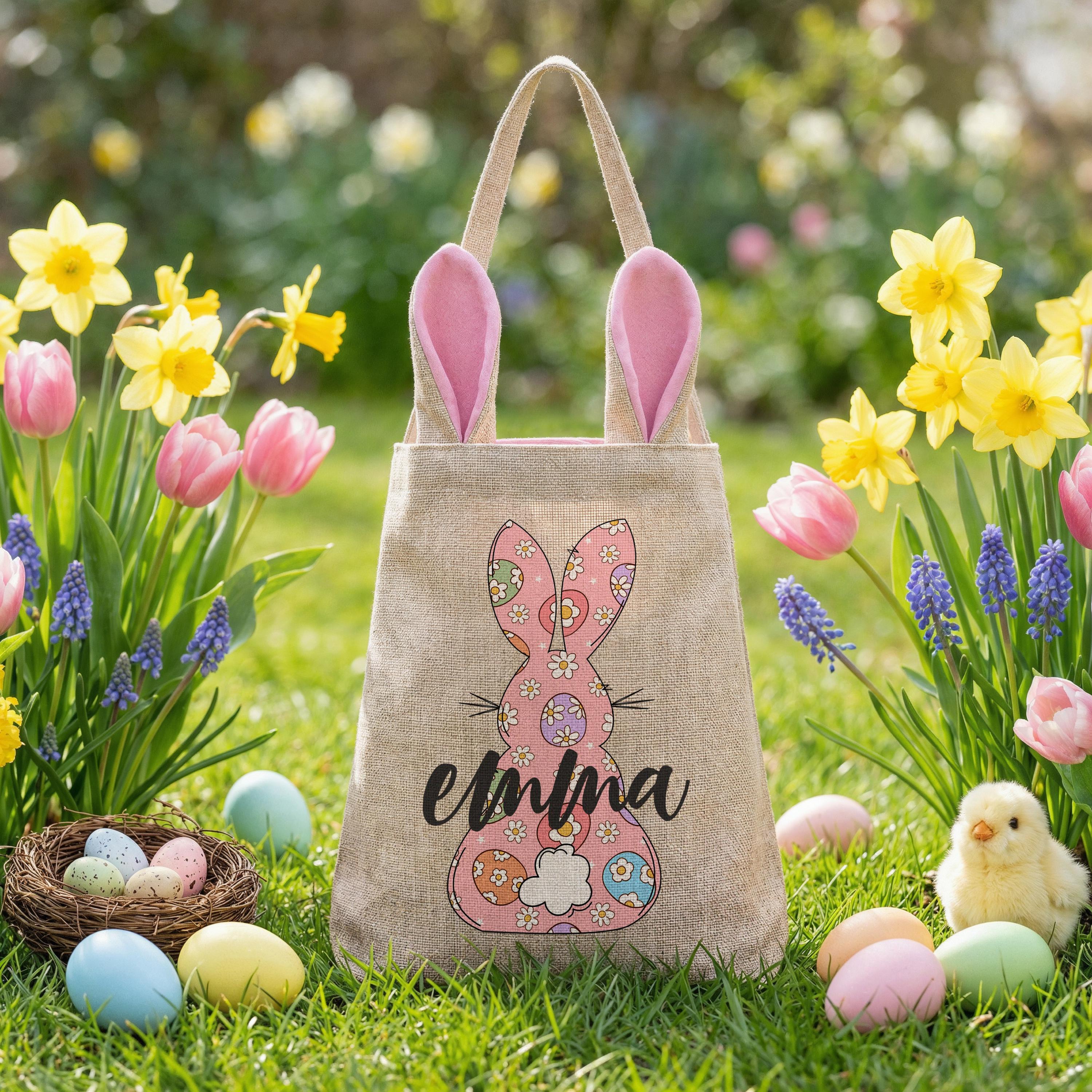 Personalized Easter Bunny Bag with Name – Kids Easter Egg Hunt Basket