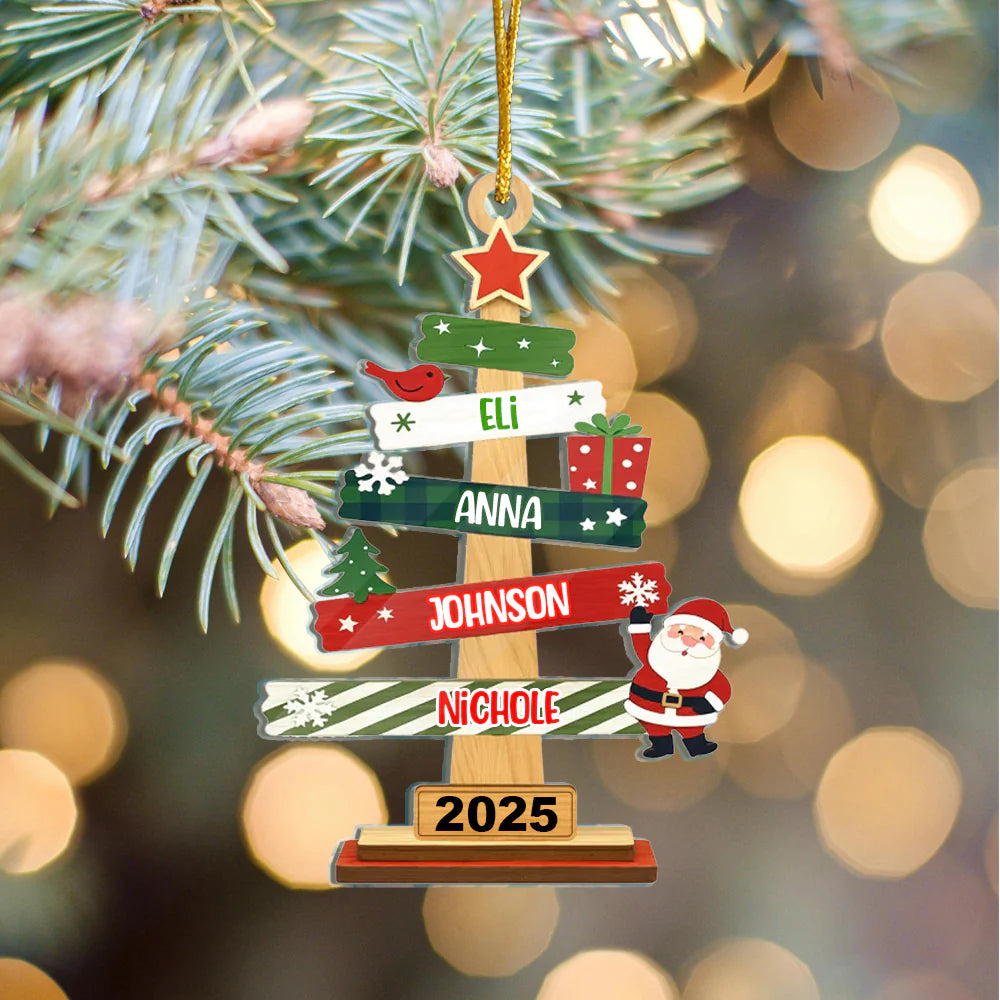 Our Family Christmas Tree Wooden Ornament - Personalized Christmas Gifts For Mom, Dad, Kids, Family