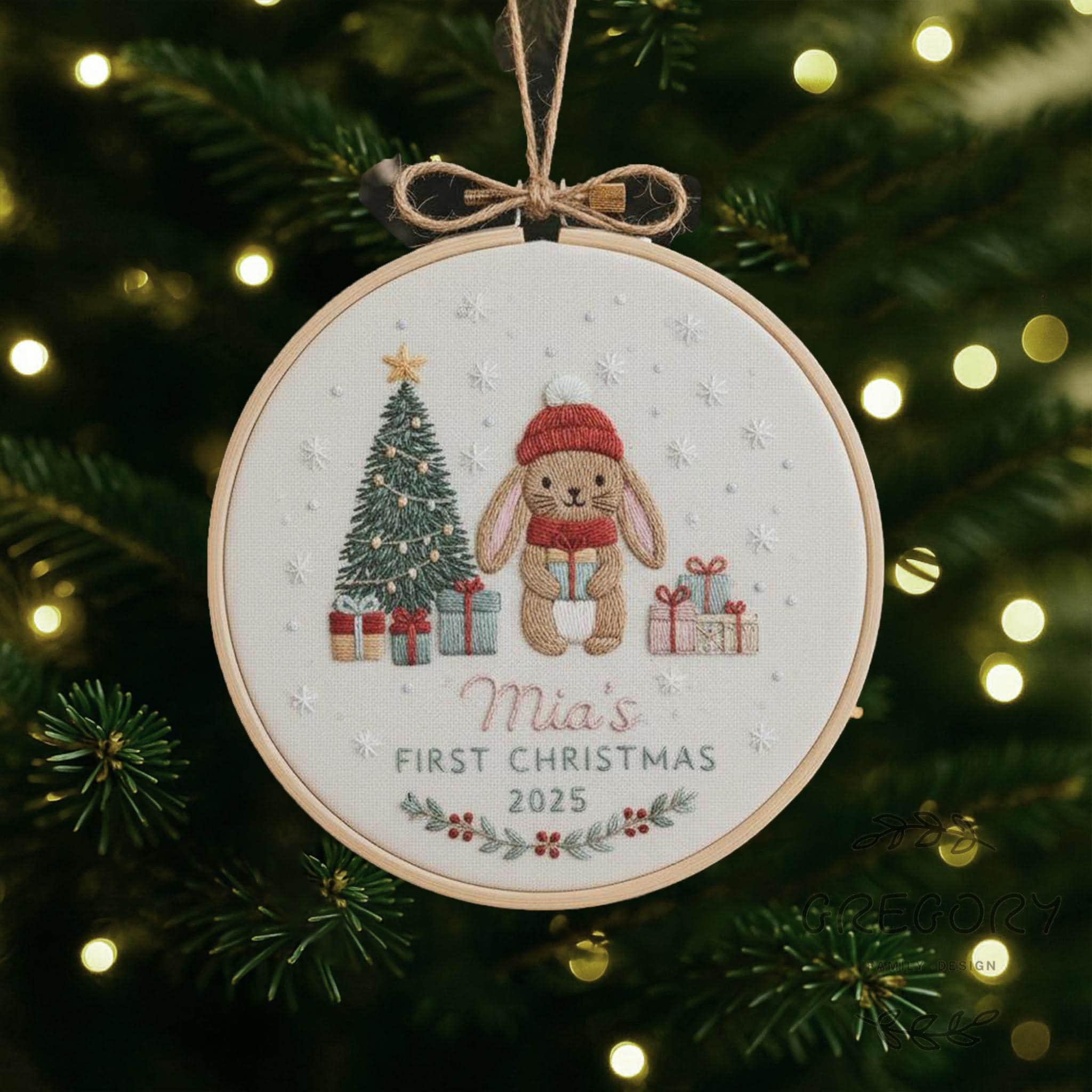 Personalized Embroidered Bear Baby's First Christmas Ornament, Custom Unique Gift for New Baby, Christmas 2025 Gift, Holiday Decor
