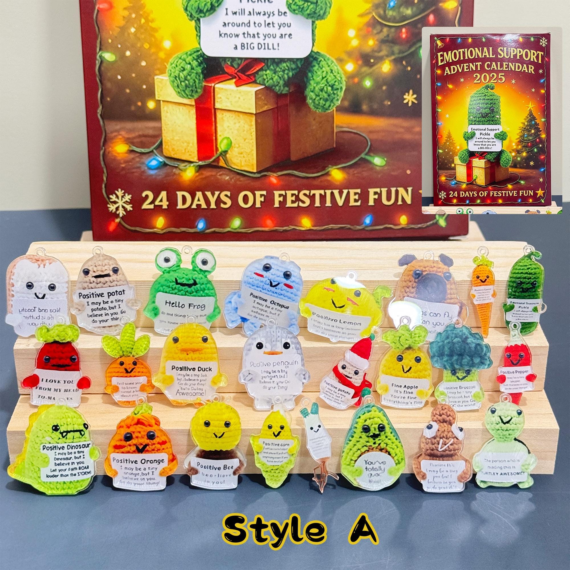 2025 Emotional Support Advent Calendar: 24Pcs Funny Acrylic Ornaments,Vegetable,Fruits,Capibara,The Dragon & Forest,Christmas Countdown Gift