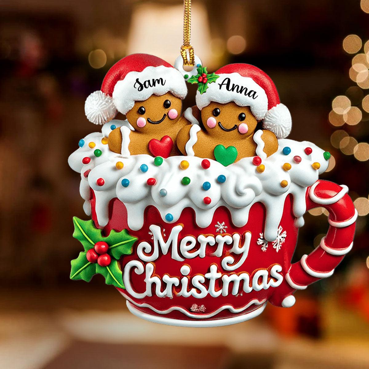 Personalized Gingerbread Family Mug Ornament, Custom Name Merry Christmas Ornament 2025, Large Family Keepsake, Cute Holiday Gift