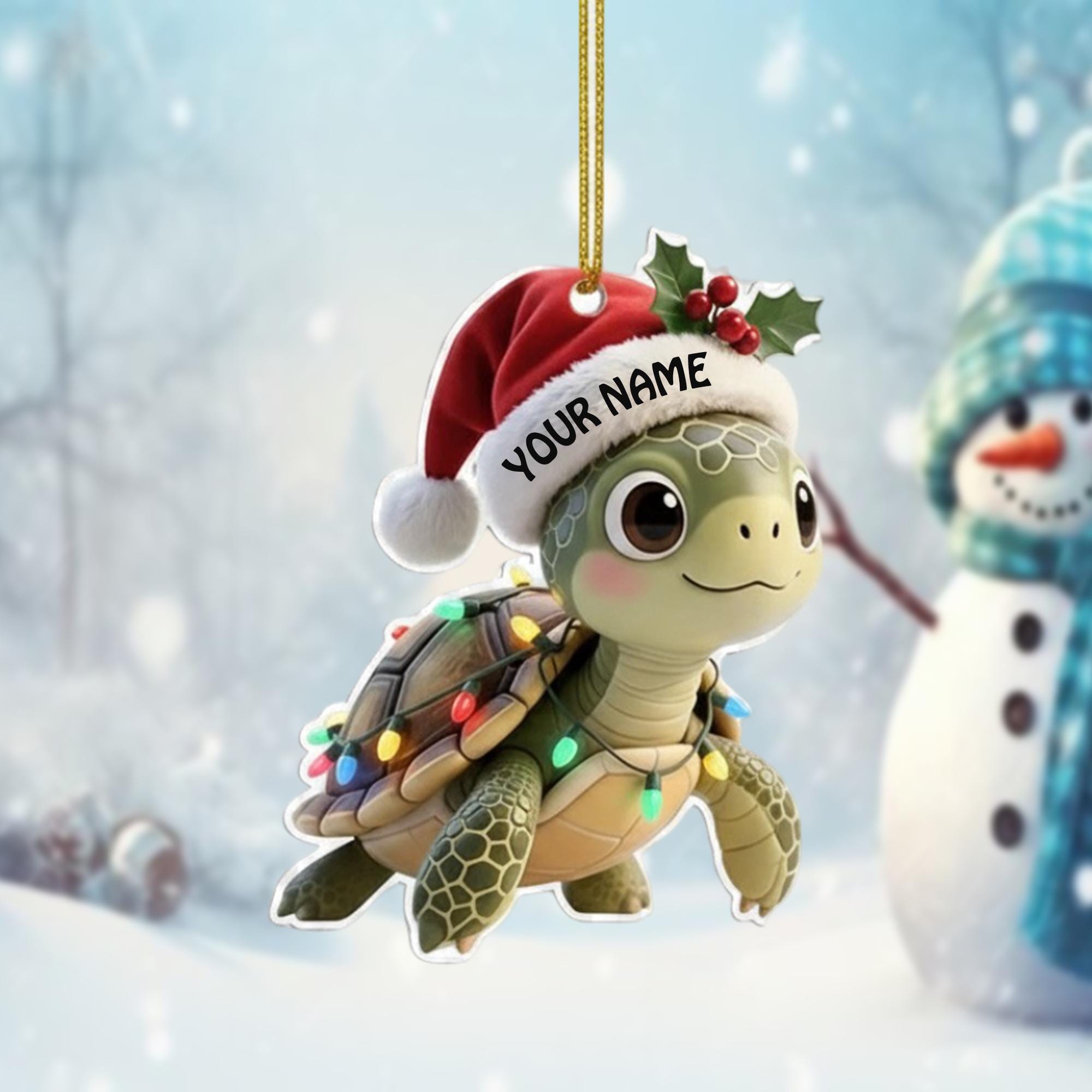 Personalized Turtle Christmas Ornament, Cute Custom Name Animal Ornament, Holiday Gift for Kids or Ocean Lovers