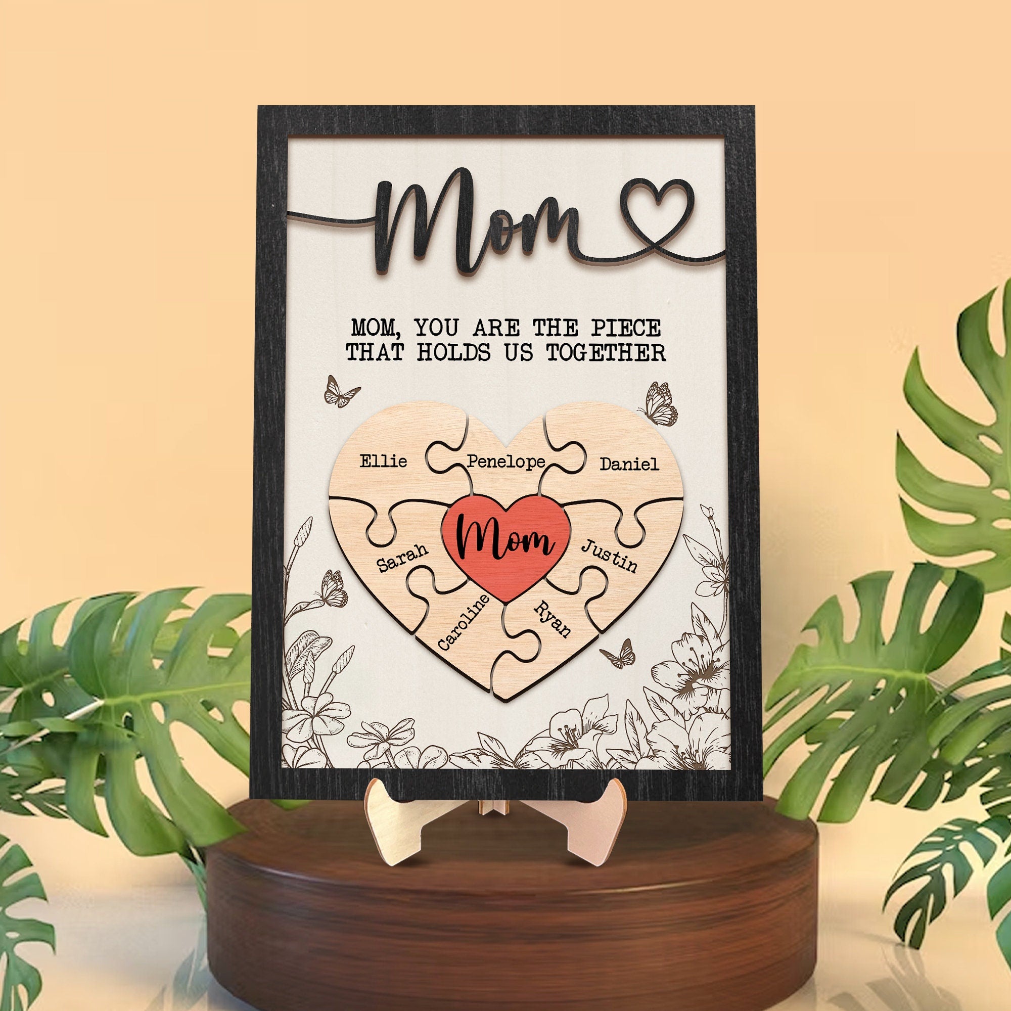 Personalized Mother's Day Puzzle Sign, Gift from Kids & Husband, Piece That Holds Us Together, Grandma & Mom Gift