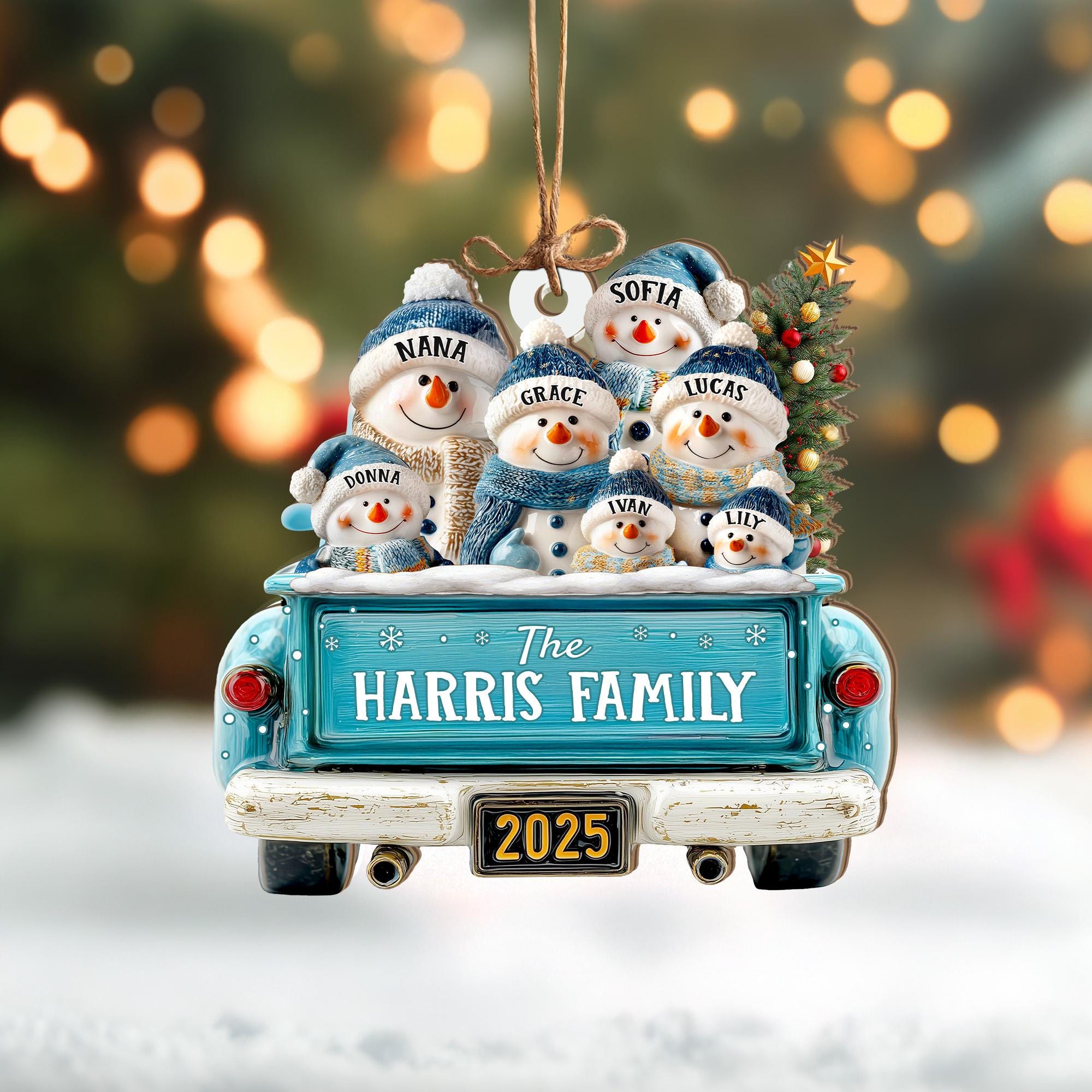 Personalized Snowman Family Ornament, Custom Family Of 3 4 5 6 Christmas Ornament, Red Truck Christmas Ornament, Christmas Tree Decor