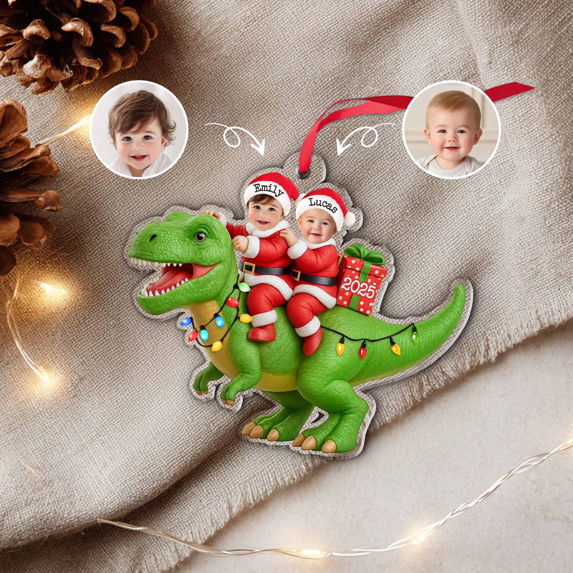 Personalized Dinosaur Christmas Ornament 2025, Custom Kids Photo Ornament, Baby Face Ornament, Grandkids Ornament, Christmas Decoration