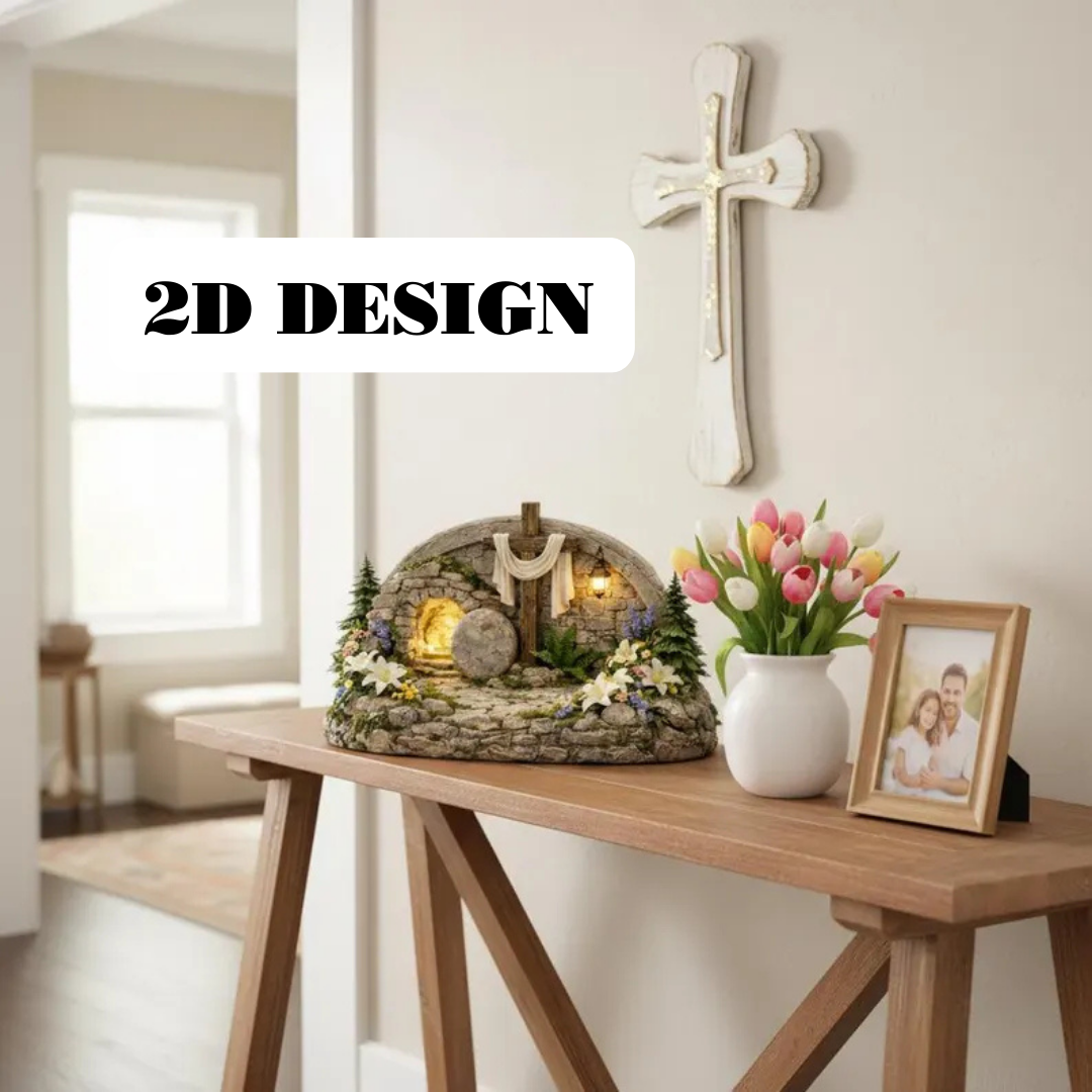 Easter Empty Tomb Resurrection 2D Figurine – Lighted Stone Grave Christian Decor
