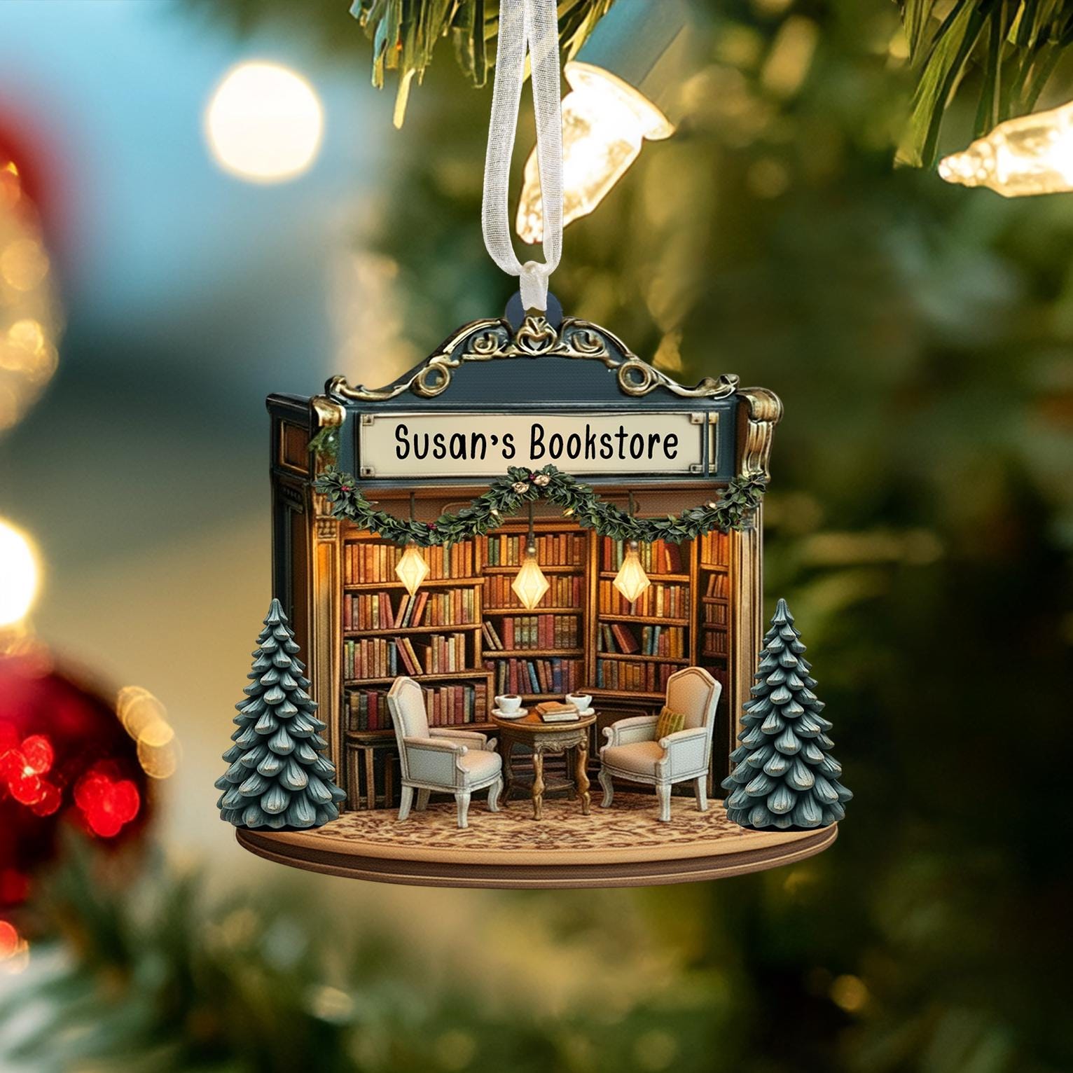 Personalized Bookstore Ornament, Bookish Gift, Christmas Ornament Gift For Book Lovers, Booknerd Gift Custom Book Shop Ornament, Xmas Gift