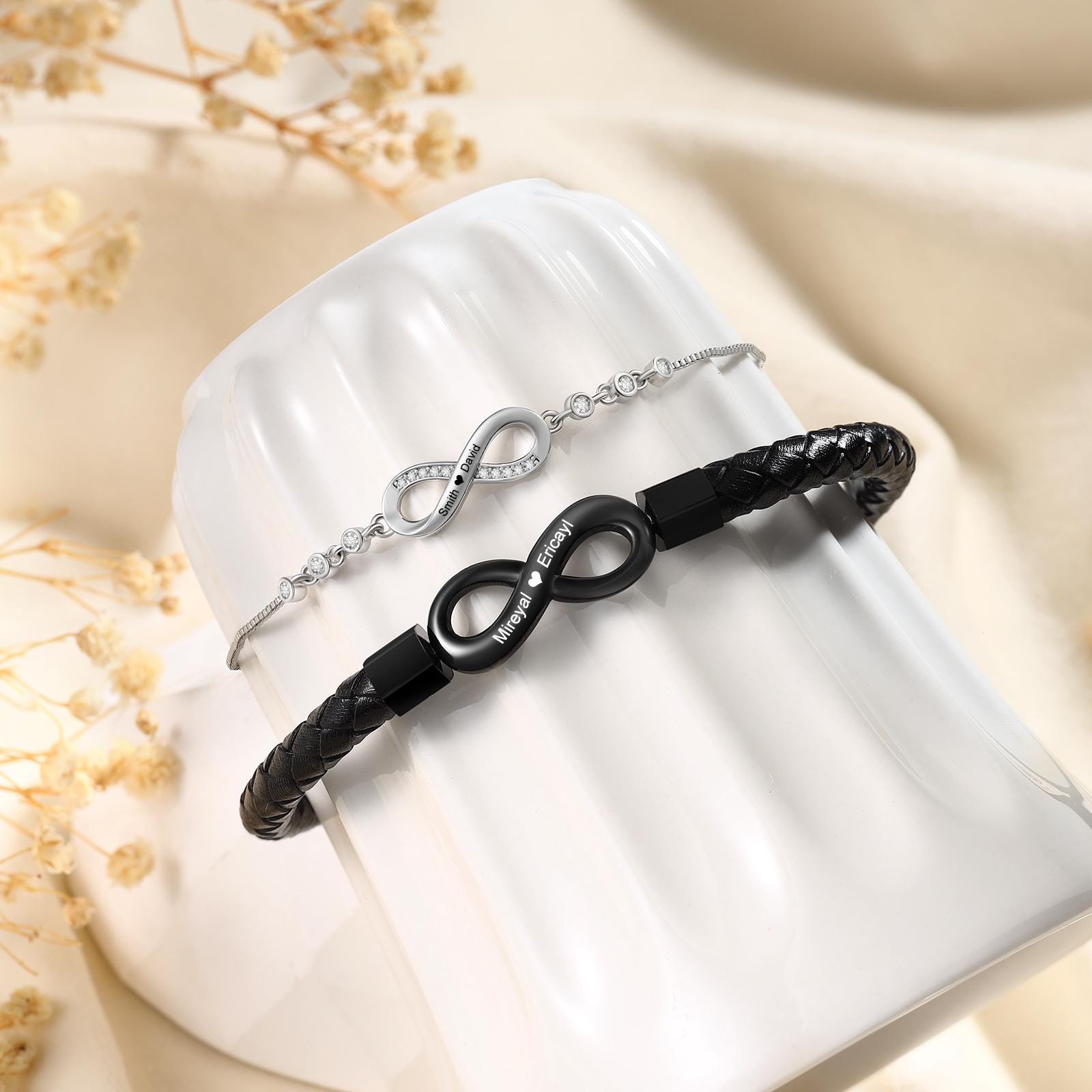 Personalized Infinity Couple Bracelets with Custom Names, Matching Gift for Him and Her
