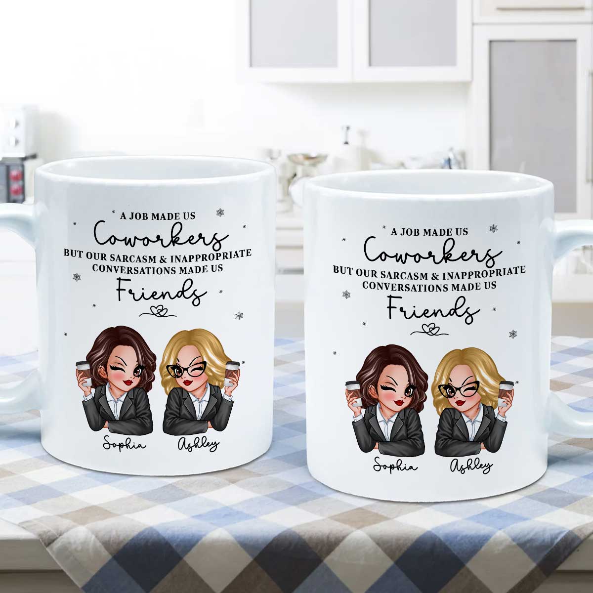 A Job Made Us Coworkers Personalized Mug, Funny Christmas Gift For Colleagues, Work Besties