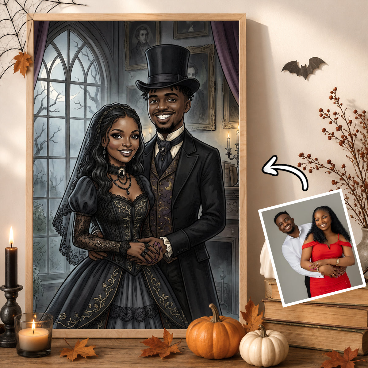 Custom Gothic Couple Portrait from Photo - Personalized Poster - Halloween Decor, Anniversary Gift for Her, for Him