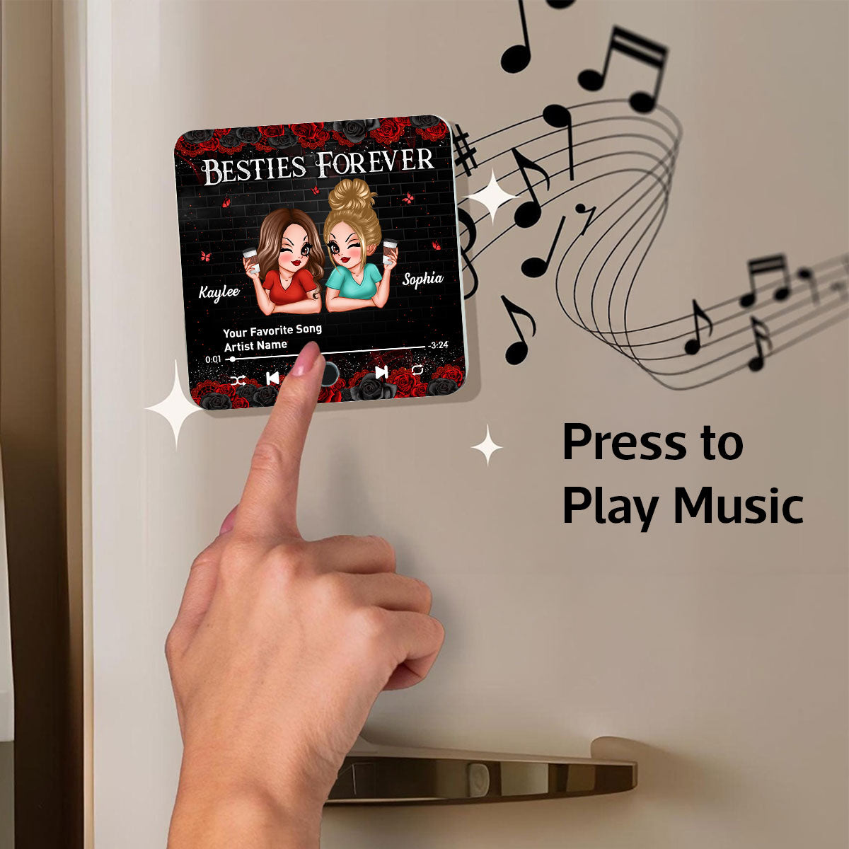 Besties Forever Friendship Song Personalized Music Fridge Magnet, Gift For Best Friends