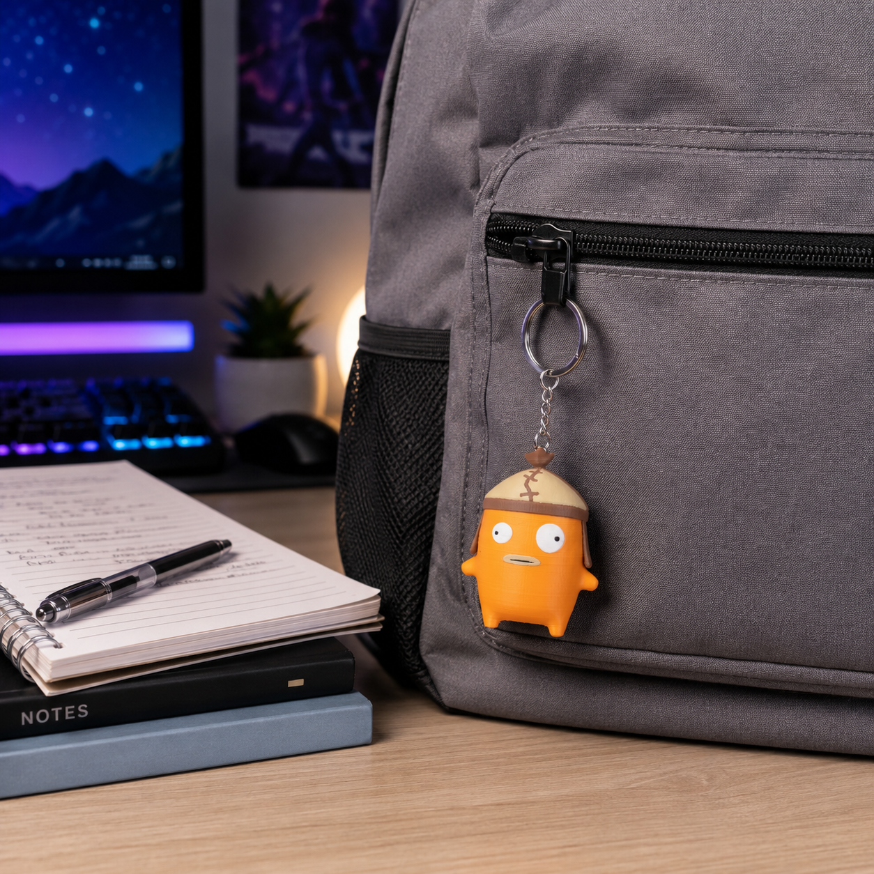 3D Printed Mini Character Keychain, 2.4 Inch PLA Bag Charm, Backpack Accessory, Multiple Designs