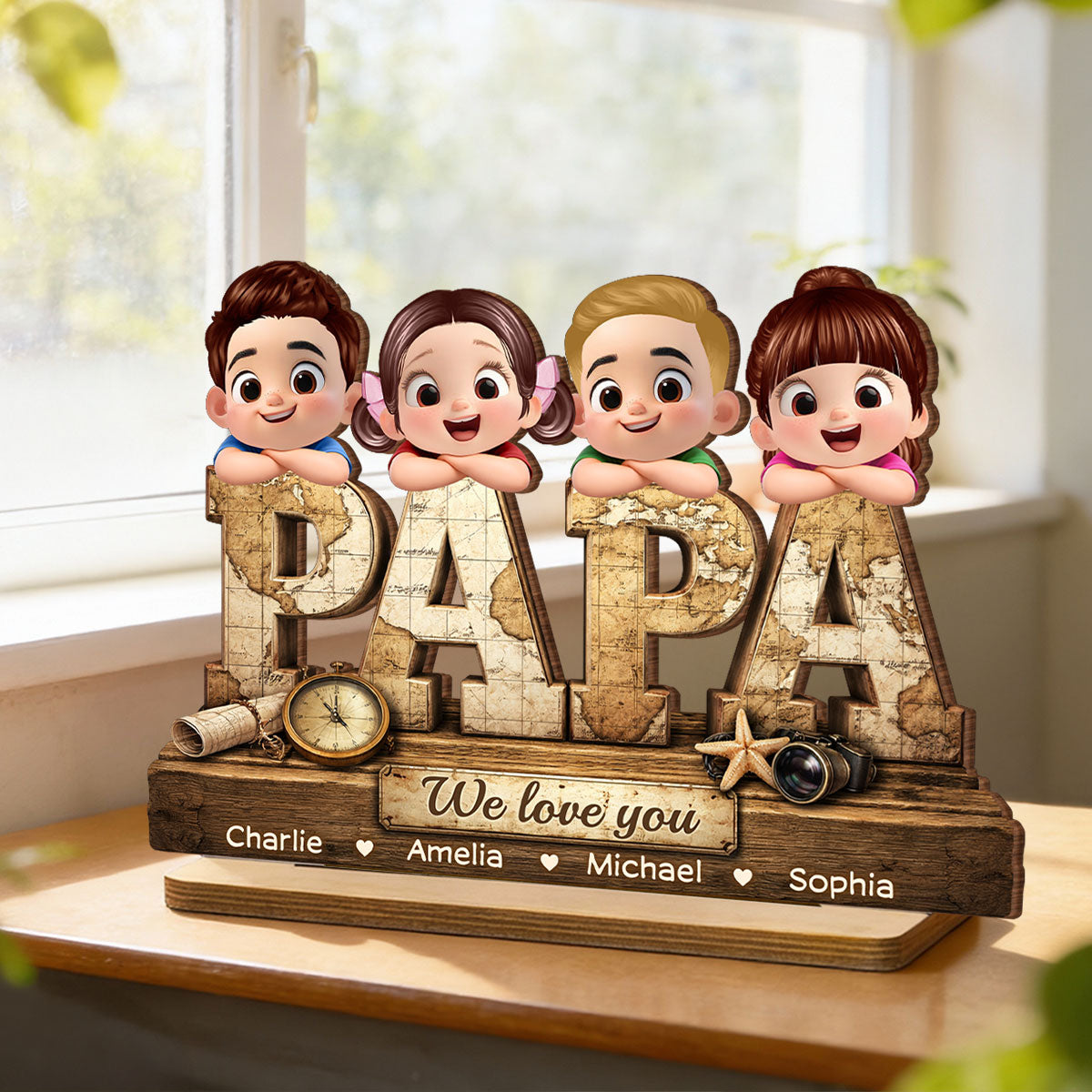 Papa We Love You - Personalized 2-Layered Wooden Plaque - Sentimental Gift for Grandpa, Dad, Husband