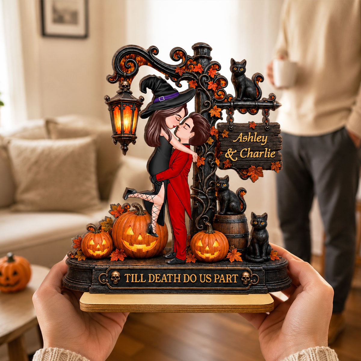Till Death Do Us Part Couple - Personalized 2-Layered Wooden Plaque - Halloween Fall Decor for Her