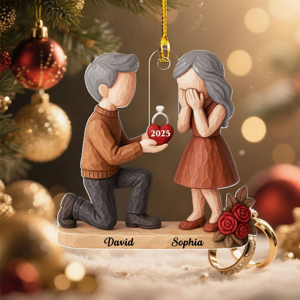 Couple Marriage Proposal - Personalized Acrylic Ornament - Newly Engaged Gift, "She Said Yes!" Ornament, Custom Just Engaged Gifts for Couples
